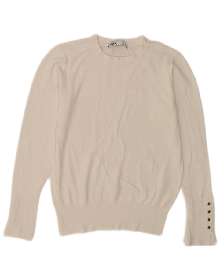 Zara Suéter feminino com gola redonda, Reino Unido 12 Médio Branco