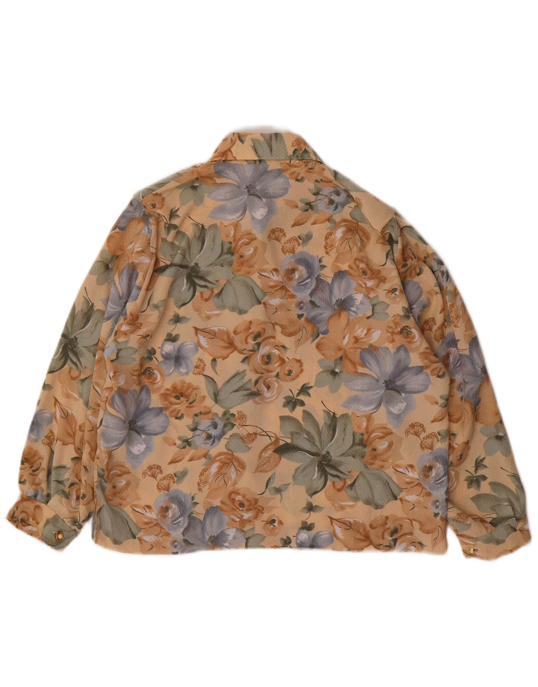 Blusa feminina VINTAGE Reino Unido 14 poliéster floral marrom médio