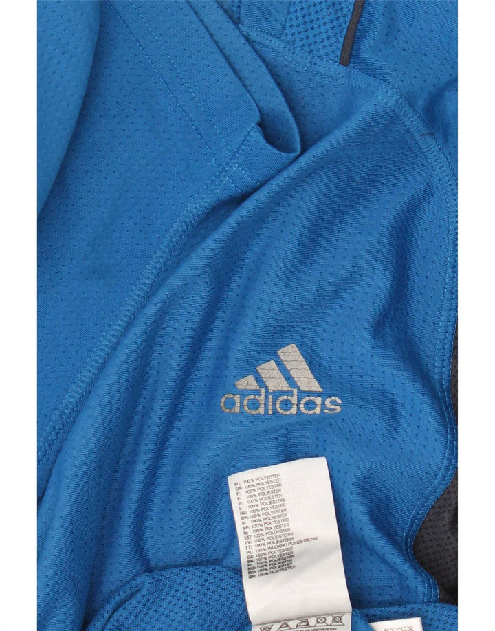 Adidas Mens Climalite Camiseta Top Médio Azul Colourblock Poliéster