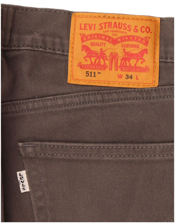 LEVI'S Masculino 511 Shorts Jeans W34 Grande Algodão Cinza