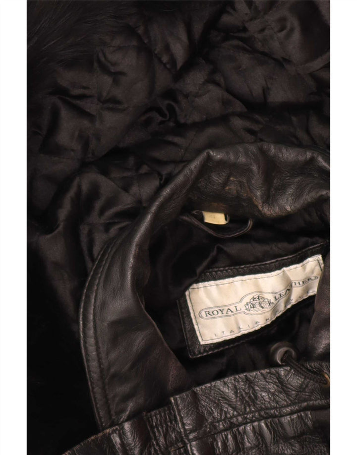 Jaqueta de couro grande com capuz feminino vintage IT 44 preto médio