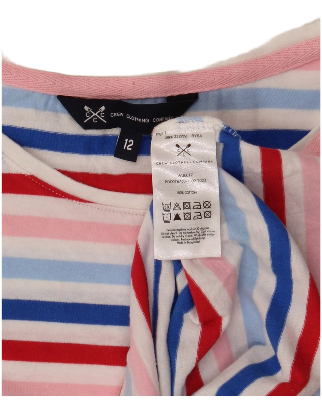 Crew Clothing Camiseta feminina Top UK 12 Médio algodão listrado multicolorido