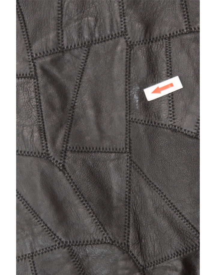 Colete de couro feminino vintage 2XL preto patchwork motociclista