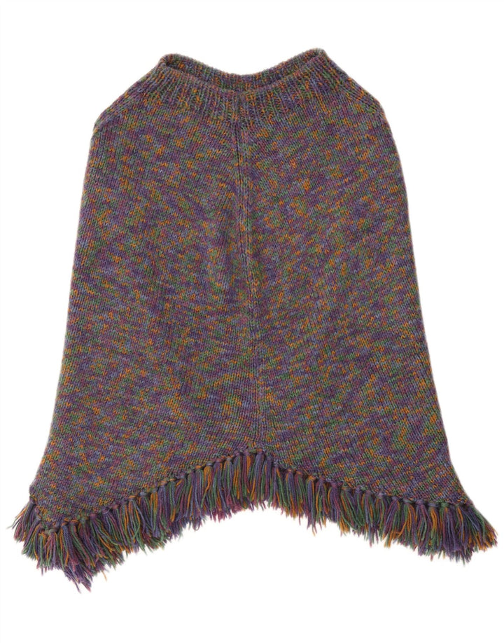Poncho Jumper feminino vintage UK 14 grande multicolorido manchado