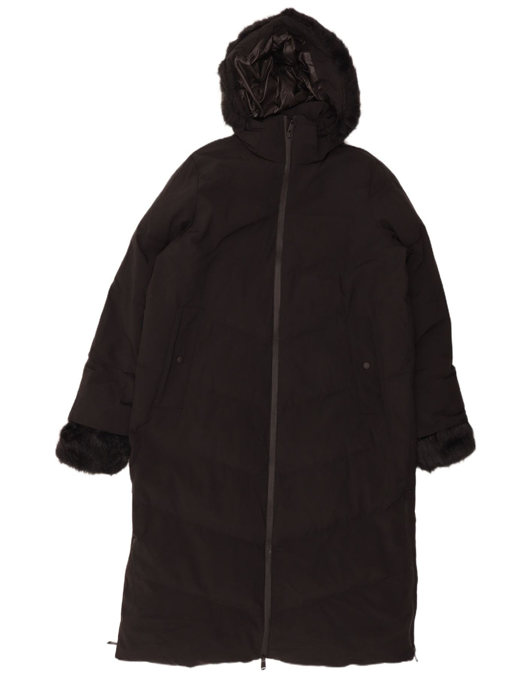Casaco acolchoado com capuz feminino ZARA UK 16 grande poliéster preto