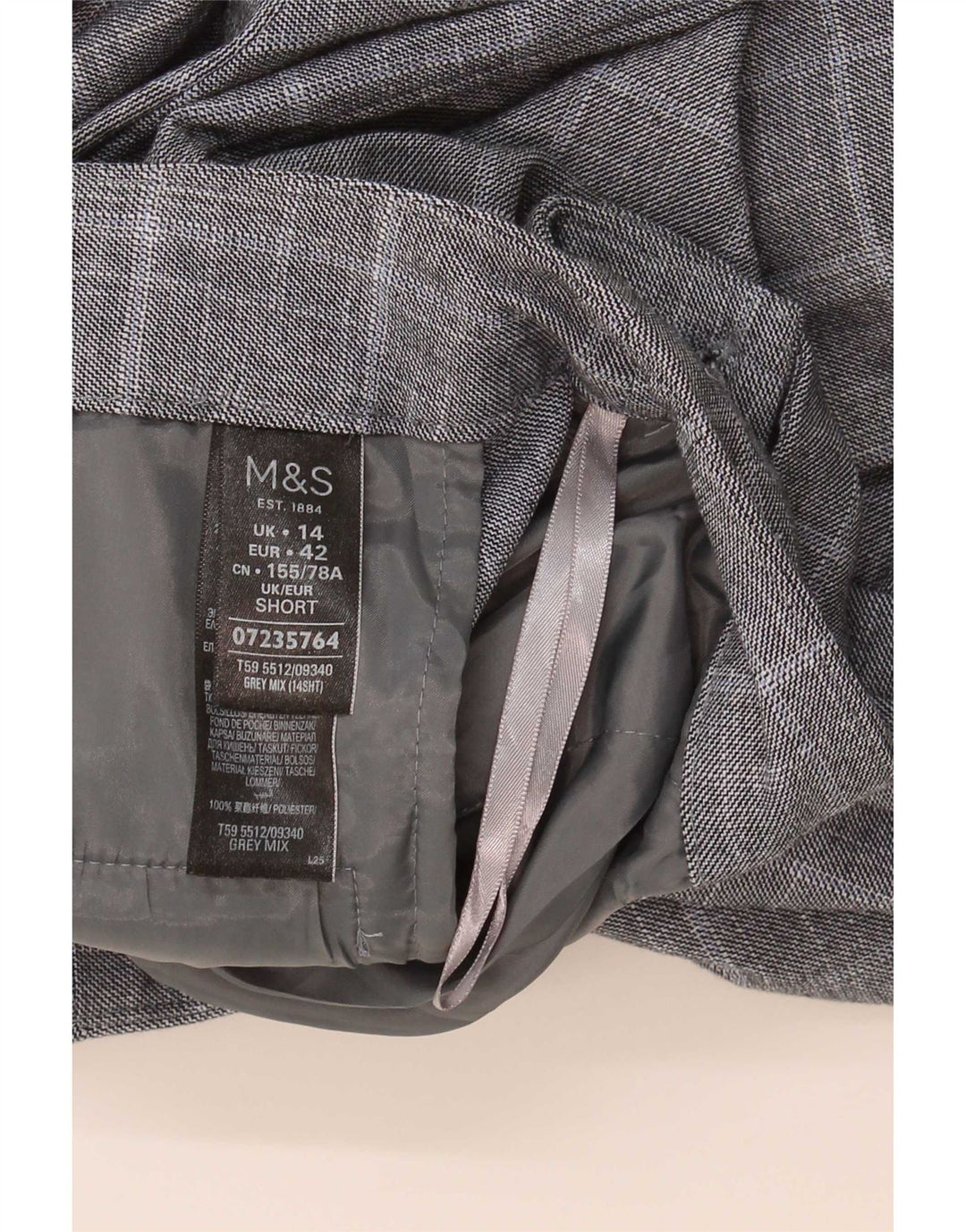 Calças cortadas masculinas Marks & Spencer UK 14 grandes W34 L26 cinza Houndstooth