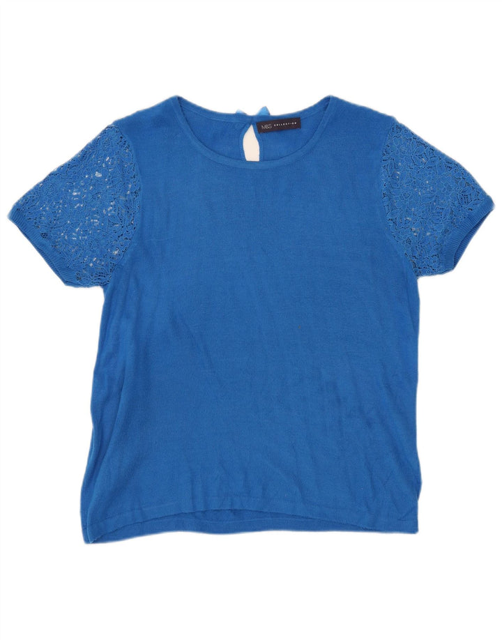 Suéter feminino Marks & Spencer com gola canoa Reino Unido 12 azul médio