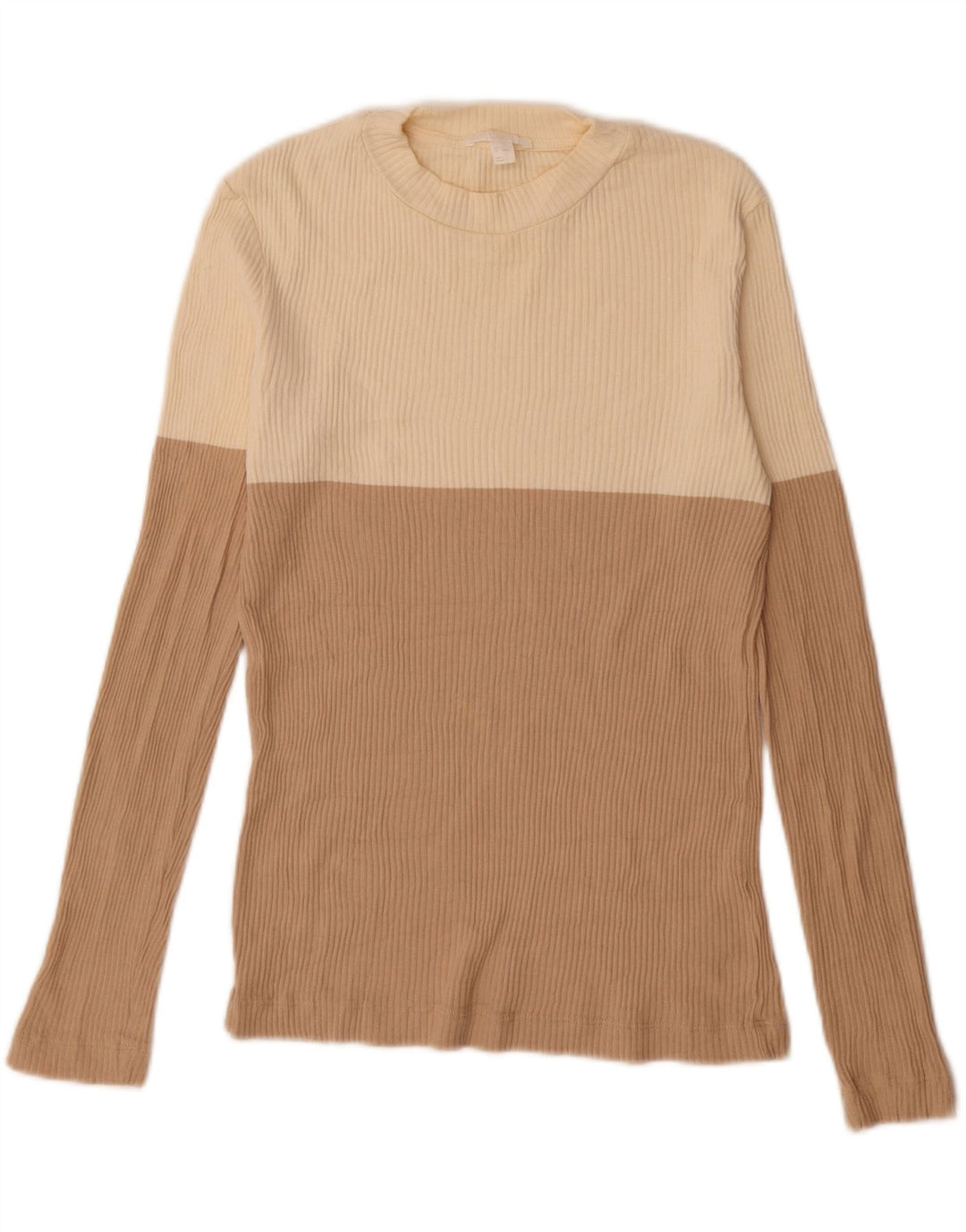 Top feminino Cos manga comprida UK 12 algodão colorblock bege médio