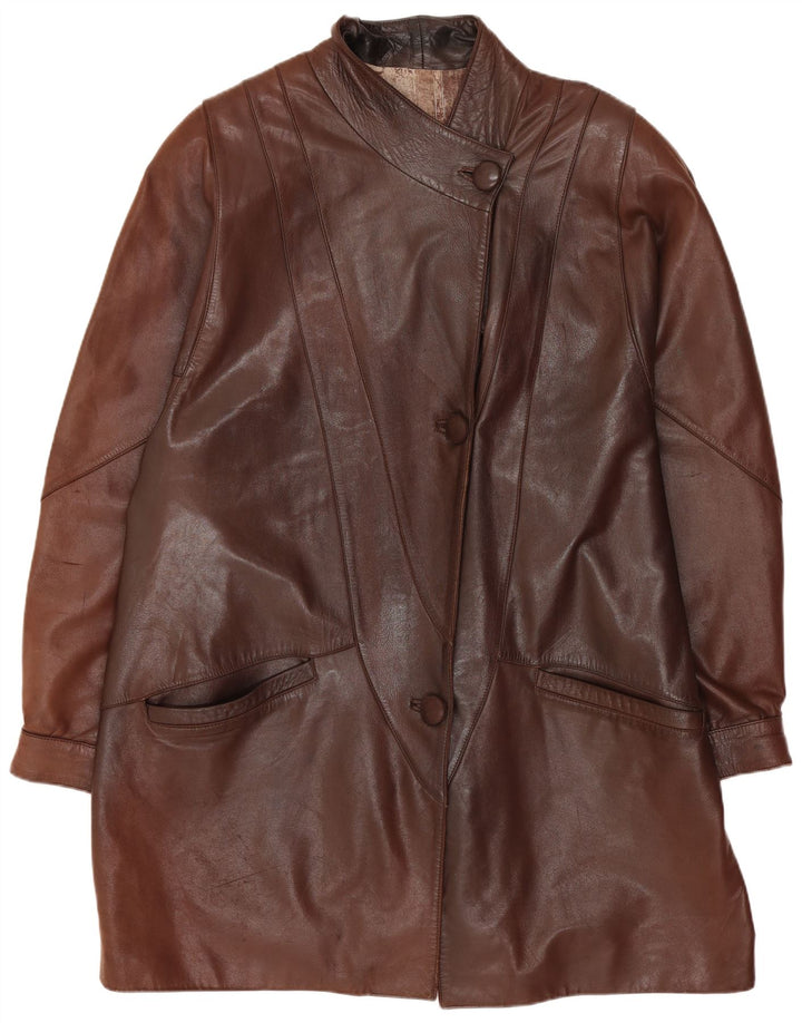 Casaco de couro vintage feminino grande Reino Unido 14 marrom médio