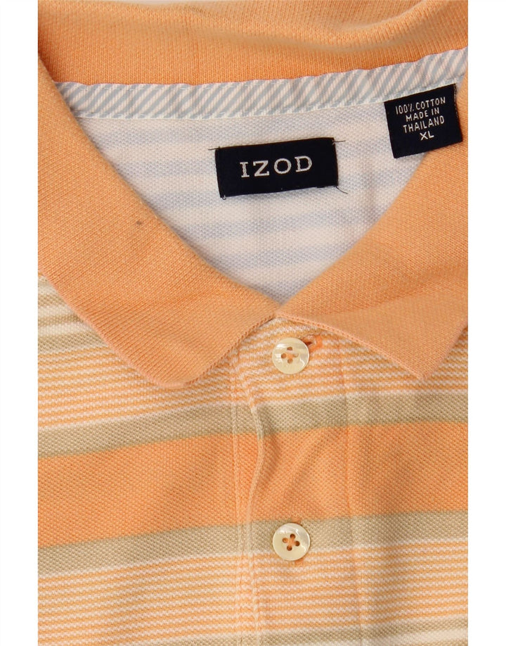 IZOD Mens Polo Shirt XL Orange Striped Cotton Vintage Izod and Second-Hand Izod from Messina Hembry 