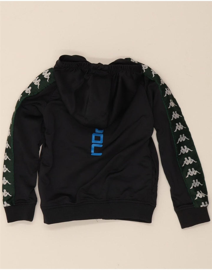 KAPPA Boys Graphic Zip Hoodie Sweater 4-5 Years Black Colourblock Vintage Kappa and Second-Hand Kappa from Messina Hembry 