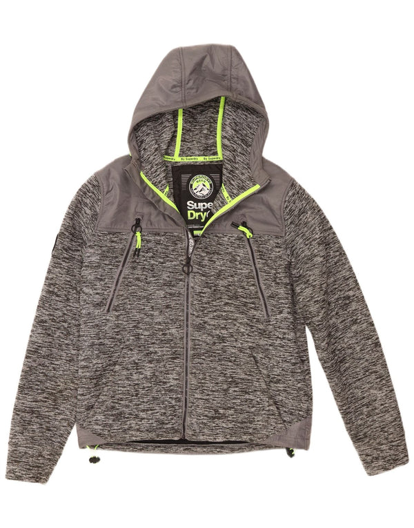 Superdry Mens Hooded Tracksuit Top Jacket Large Grey Flecked Polyester