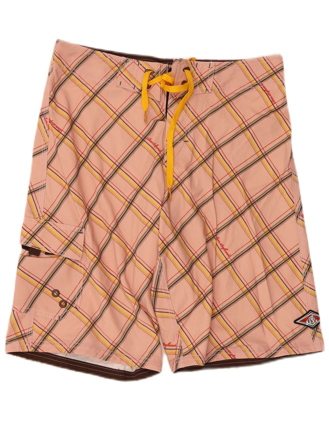 Shorts de natação masculino Bear médio rosa xadrez poliéster