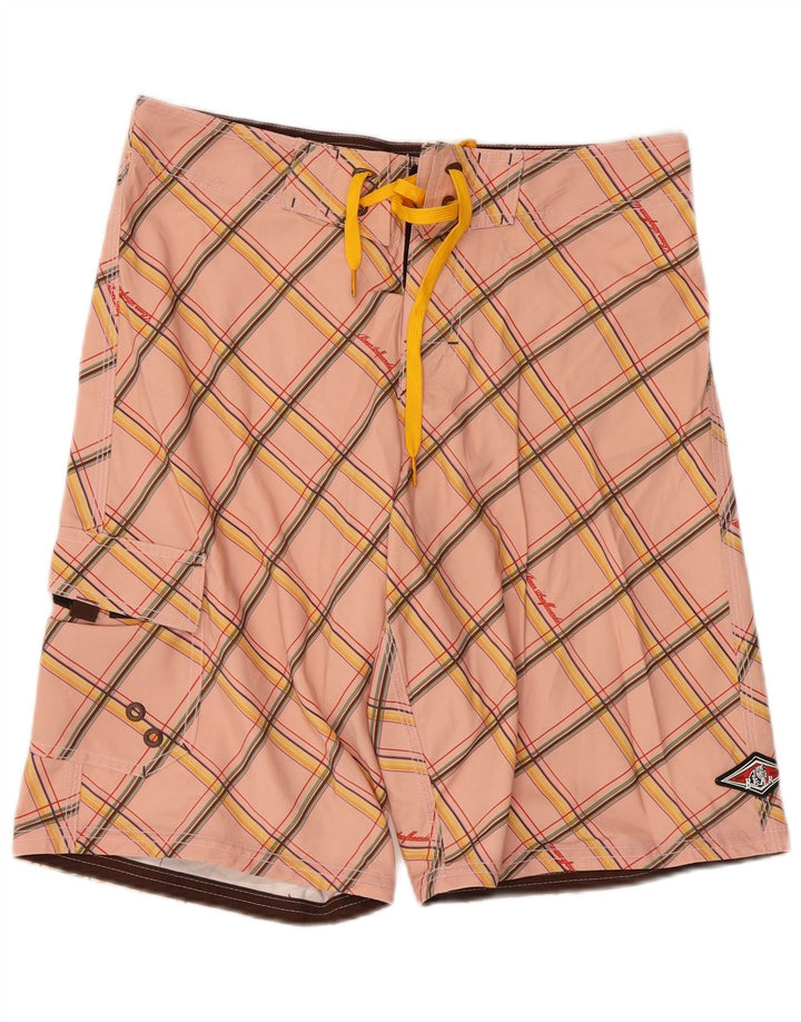 Shorts de natação masculino Bear médio rosa xadrez poliéster