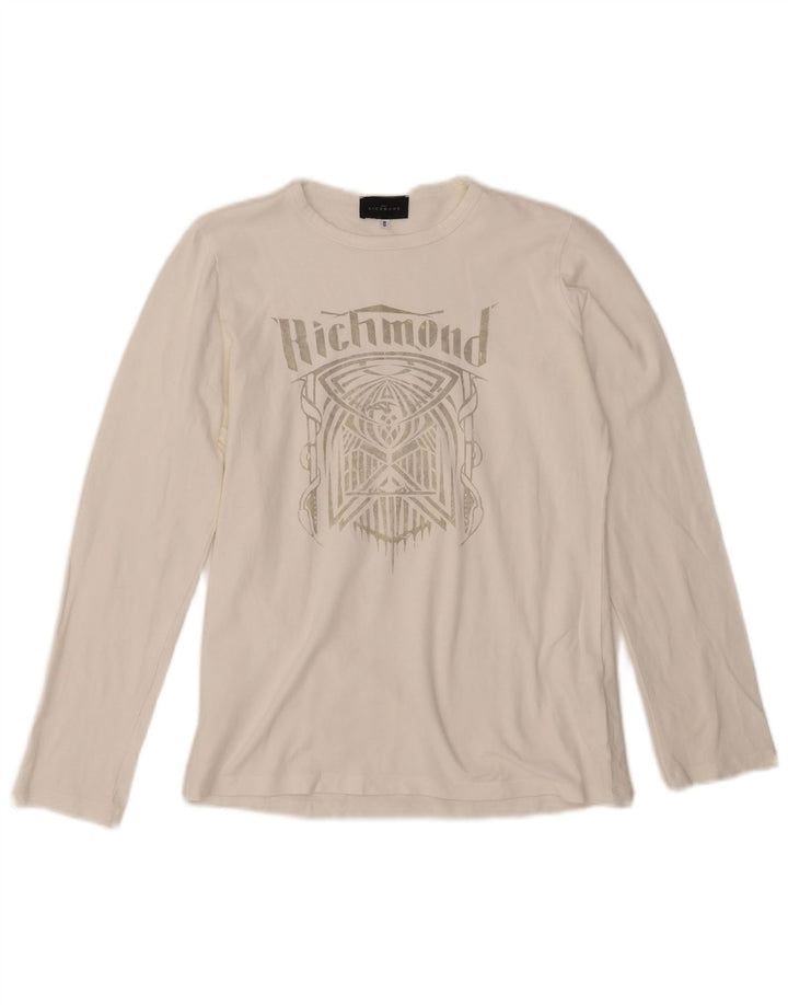 Richmond Mens Graphic Top Manga Longa Pequeno Algodão Branco