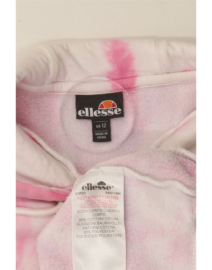 ELLESSE Womens Hoodie Jumper UK 12 Medium Pink Tie Dye Cotton Vintage Ellesse and Second-Hand Ellesse from Messina Hembry 