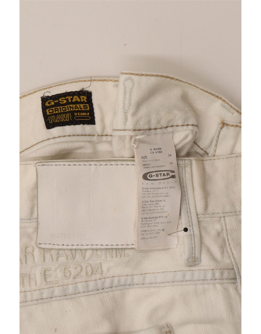 Jeans retos masculinos G-Star W34 L32 algodão branco