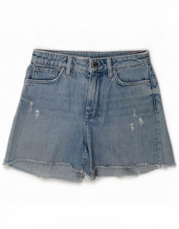 Shorts jeans feminino Tommy Hilfiger cintura alta envelhecido W27 pequeno azul