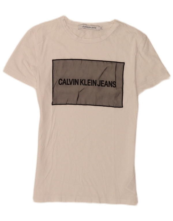 Camiseta feminina Calvin Klein Jeans com estampa gráfica UK 4 XS algodão branco