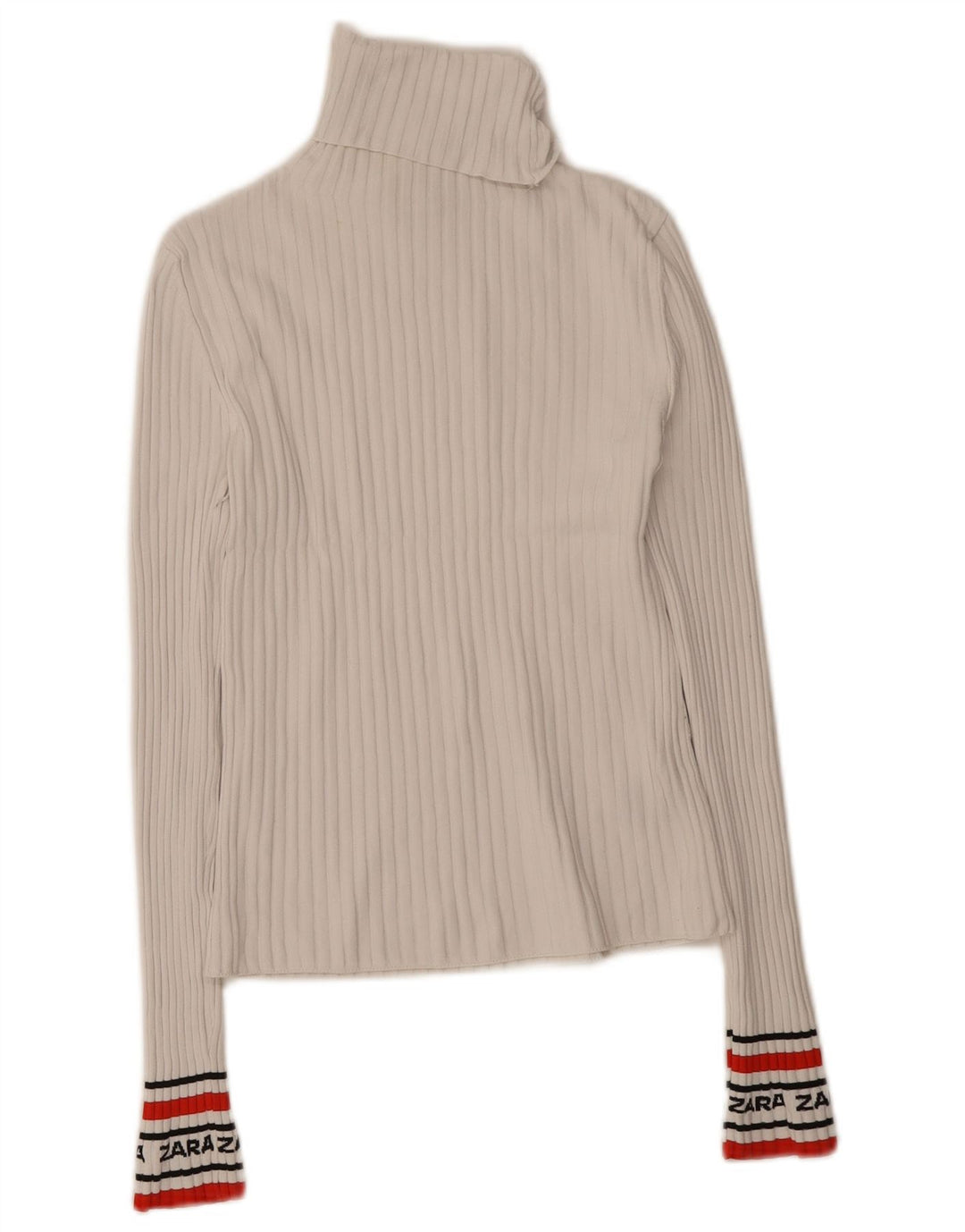 Zara Top gráfico feminino manga longa UK 12 Medium White Colorblock