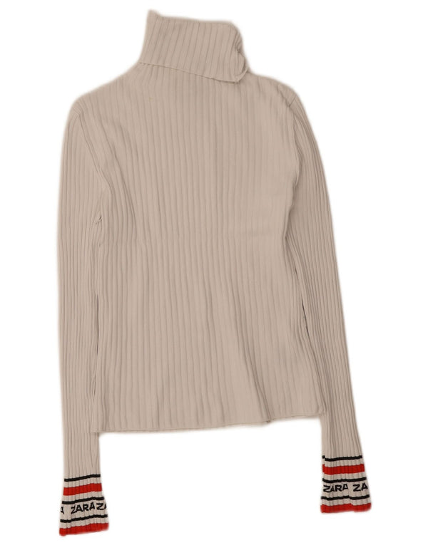 Zara Top gráfico feminino manga longa UK 12 Medium White Colorblock