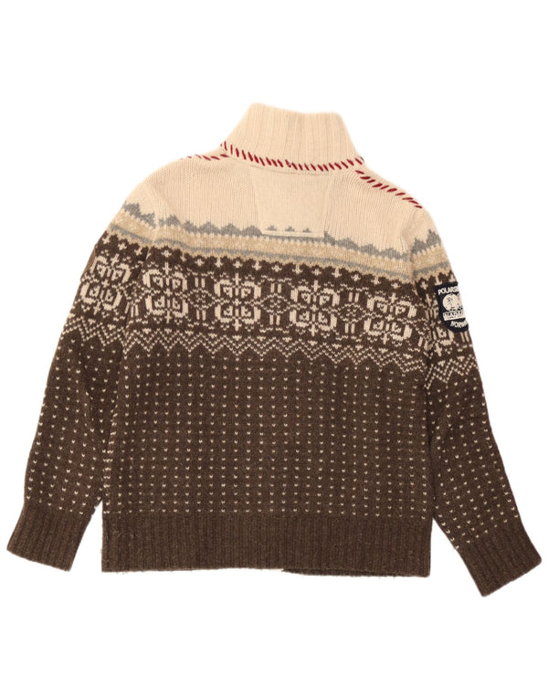 Suéter cardigã feminino Napapijri Reino Unido 14 marrom médio Fair Isle Lambswool
