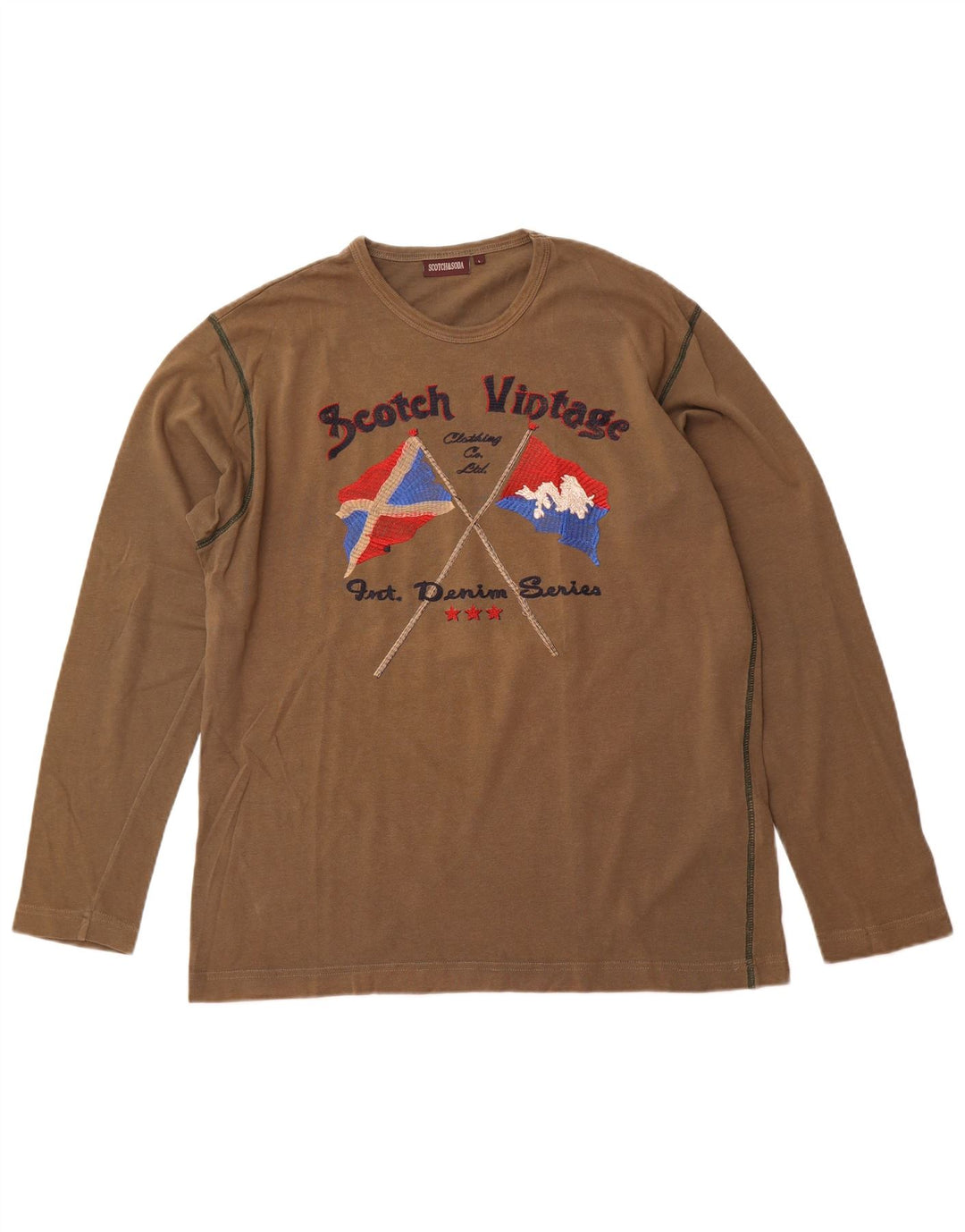 SCOTCH & SODA Camiseta masculina gráfica de manga comprida grande algodão cáqui