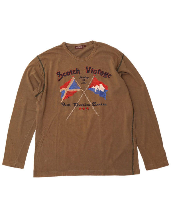 SCOTCH & SODA Camiseta masculina gráfica de manga comprida grande algodão cáqui