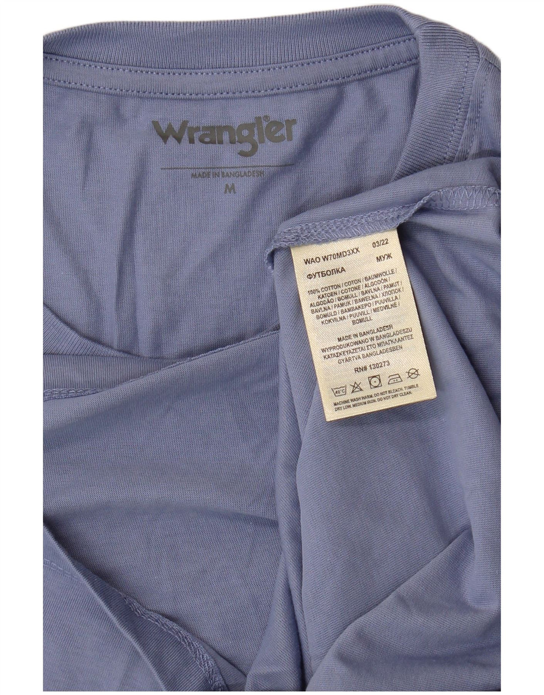 Camiseta masculina WRANGLER de algodão azul médio