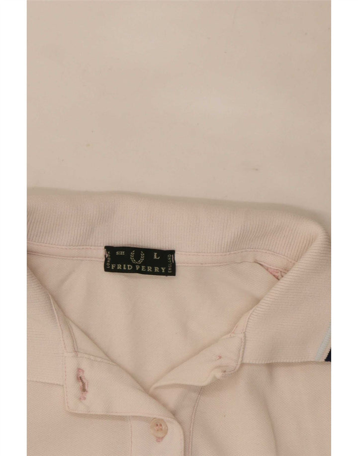 Camisa polo feminina Fred Perry UK 14 grande listrada branca