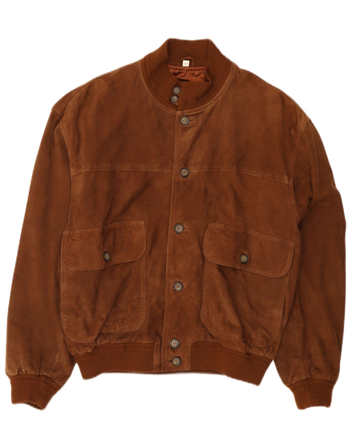 Jaqueta bomber masculina vintage de camurça IT 50 couro marrom grande