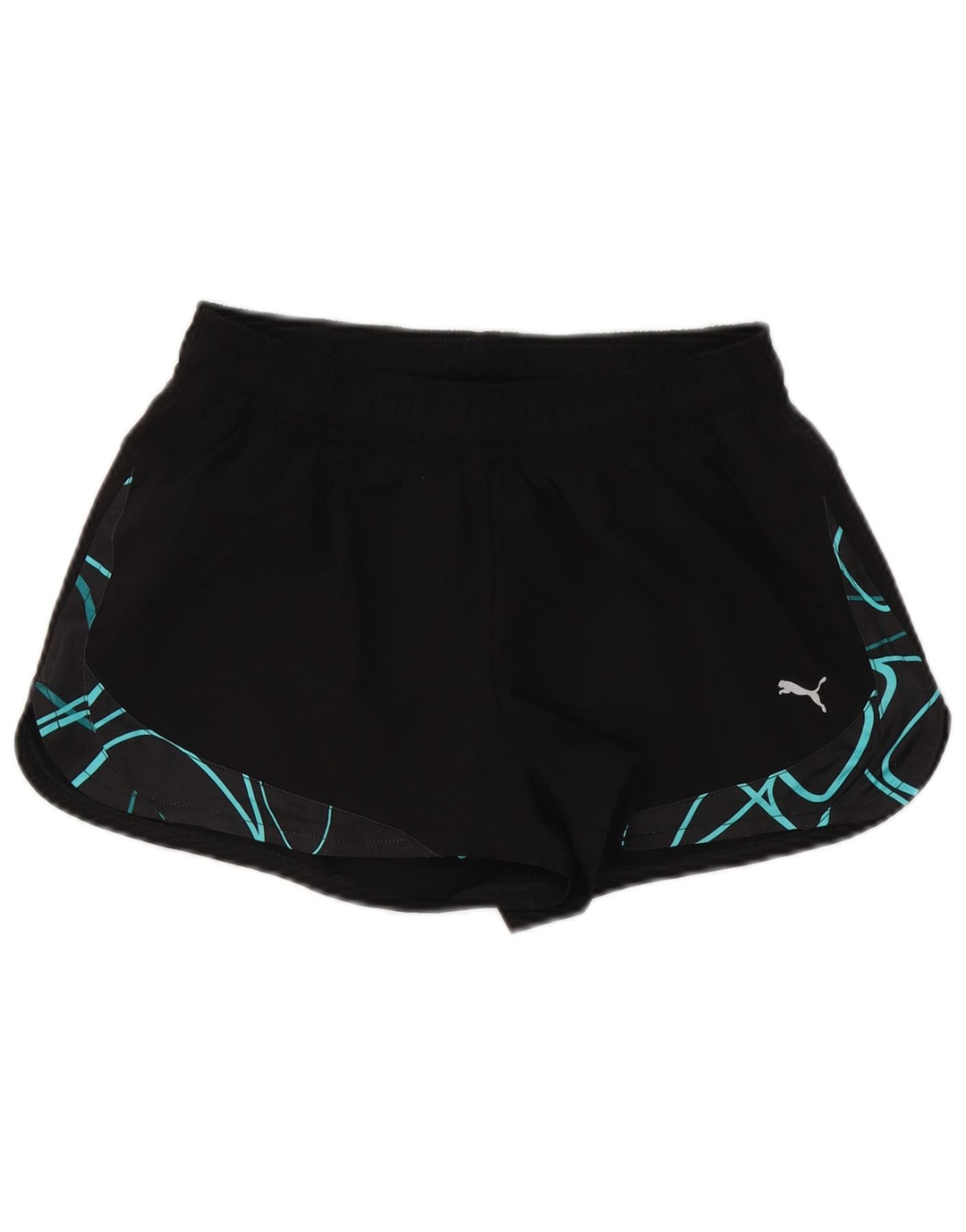 Shorts esportivos femininos Puma UK 12 médio preto geométrico