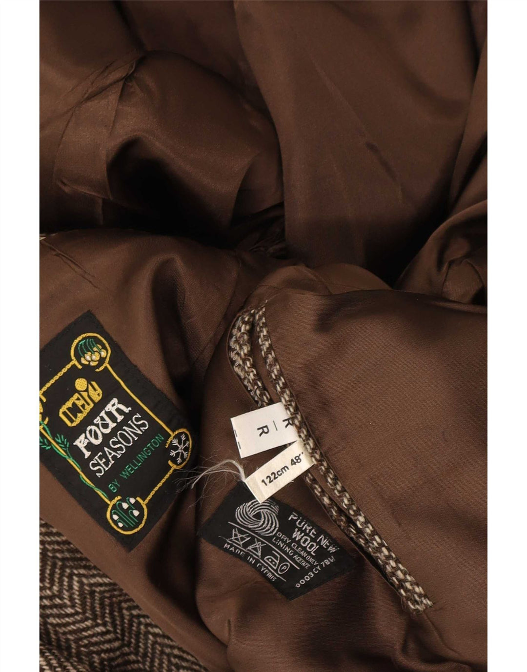 Jaqueta blazer masculina de 2 botões Four Seasons Reino Unido 48 4XL lã espinha de peixe marrom