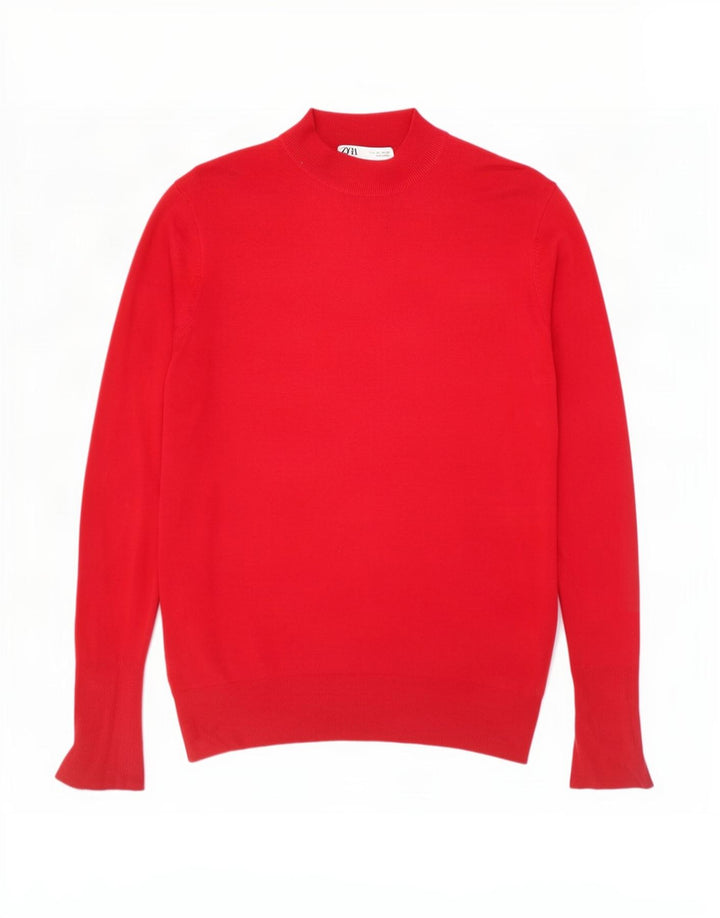 Zara Suéter feminino com gola tartaruga, Reino Unido 16, grande, vermelho