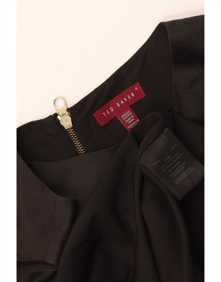 Vestido feminino Ted Baker com estampa gráfica tamanho 4 grande pássaro colorido preto