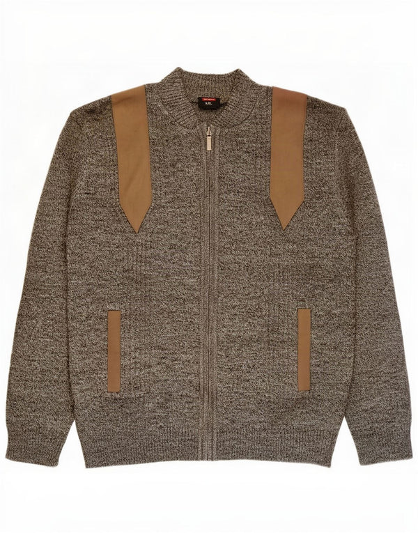 Suéter cardigã masculino vintage 2XL cinza manchado poliacrílico