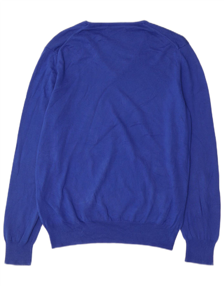 Zara Suéter masculino com gola V e algodão azul médio