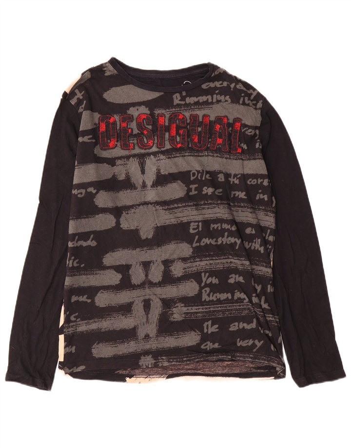 Desigual Top gráfico masculino manga comprida médio algodão preto