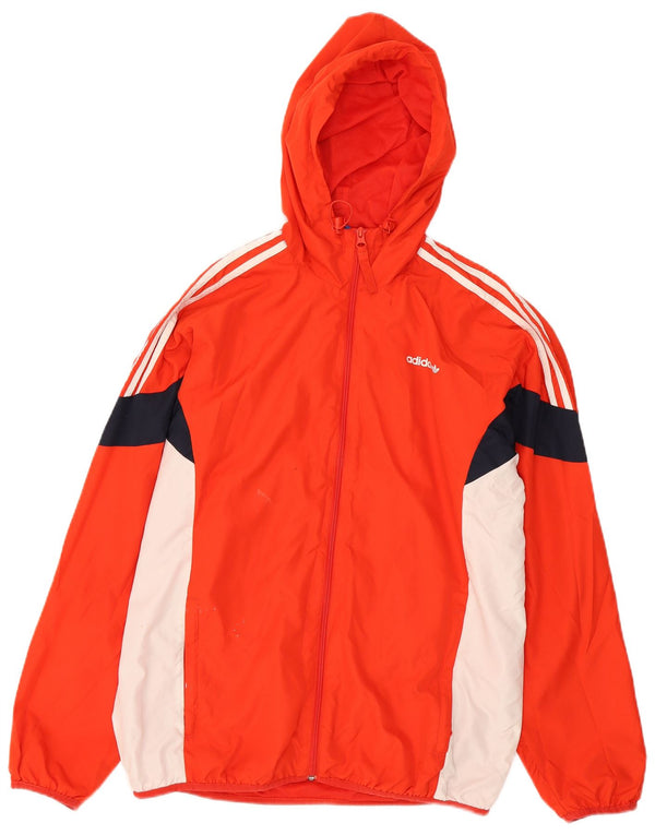 Adidas Mens Hooded Tracksuit Top Jacket Medium Red Colourblock Polyester