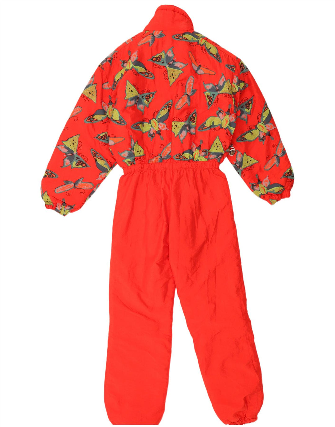 Macacão de esqui feminino vintage com padrão abstrato Reino Unido 14 borboleta vermelha média