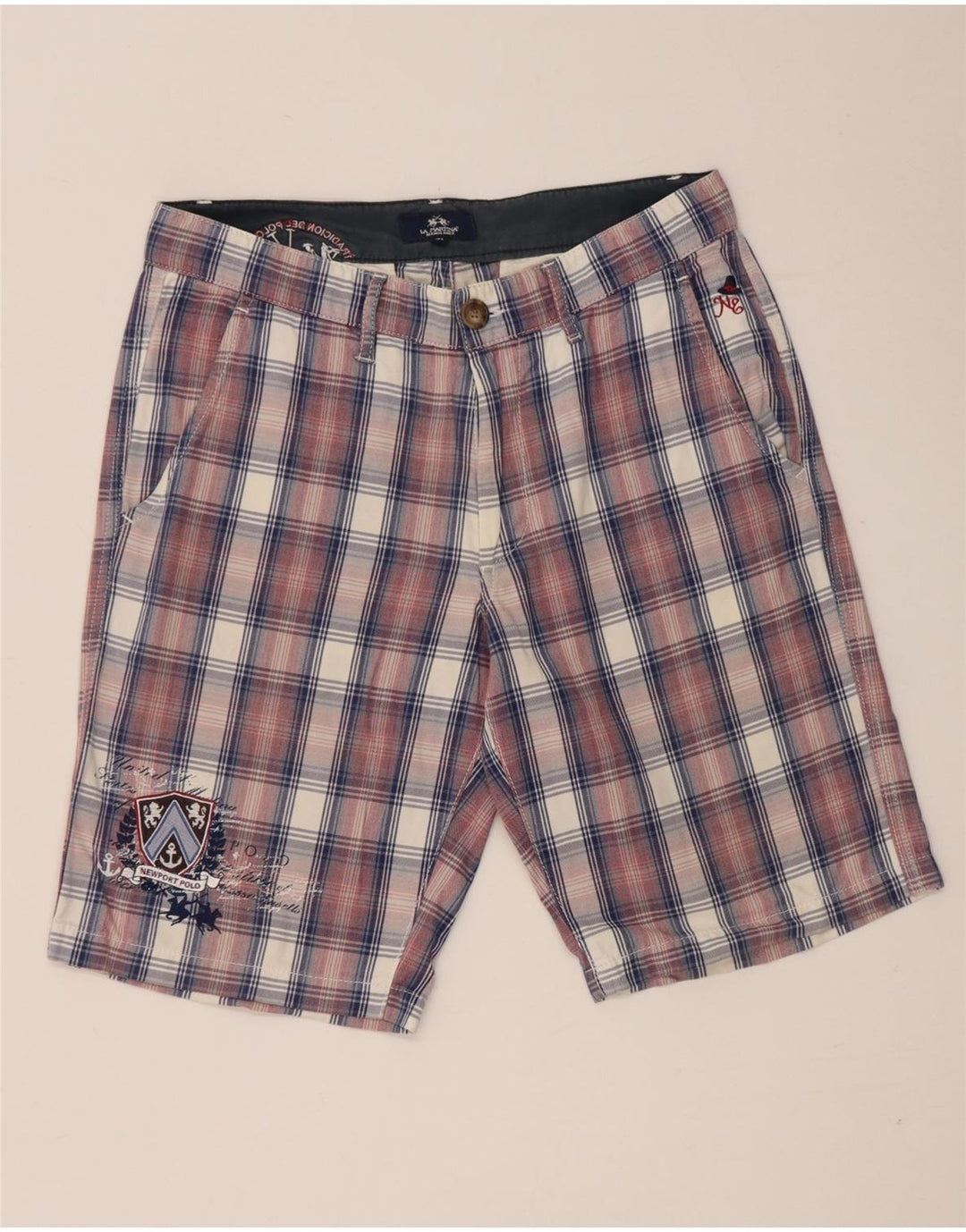 Shorts Chino Masculino La Martina W31 Algodão Xadrez Médio Vermelho