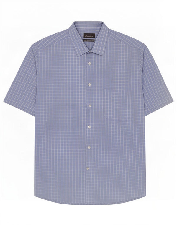 Camisa masculina de manga curta Massimo Dutti tamanho 42 grande algodão xadrez azul