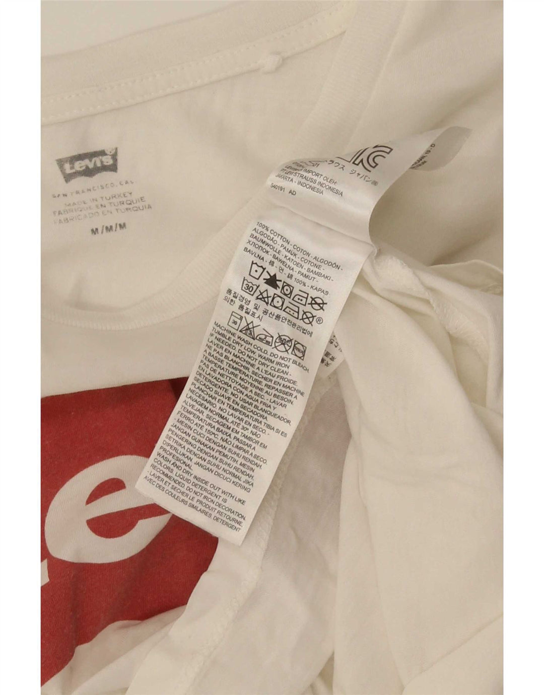 Camiseta feminina gráfica Levi's Top UK 12 algodão branco médio