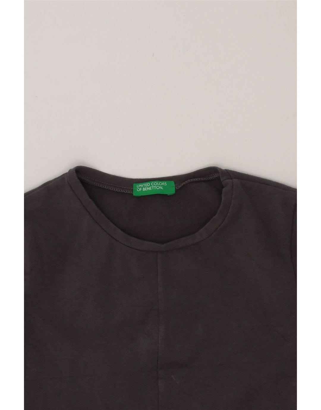 BENETTON Girls Top Long Sleeve 7-8 Years Medium Grey Cotton Vintage Benetton and Second-Hand Benetton from Messina Hembry 