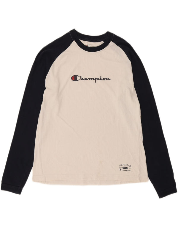 Campeão masculino Heritage Graphic Top manga comprida médio branco colorblock