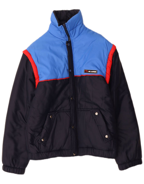 Jaqueta acolchoada masculina vintage IT 44 XS azul marinho Colourblock acrílico