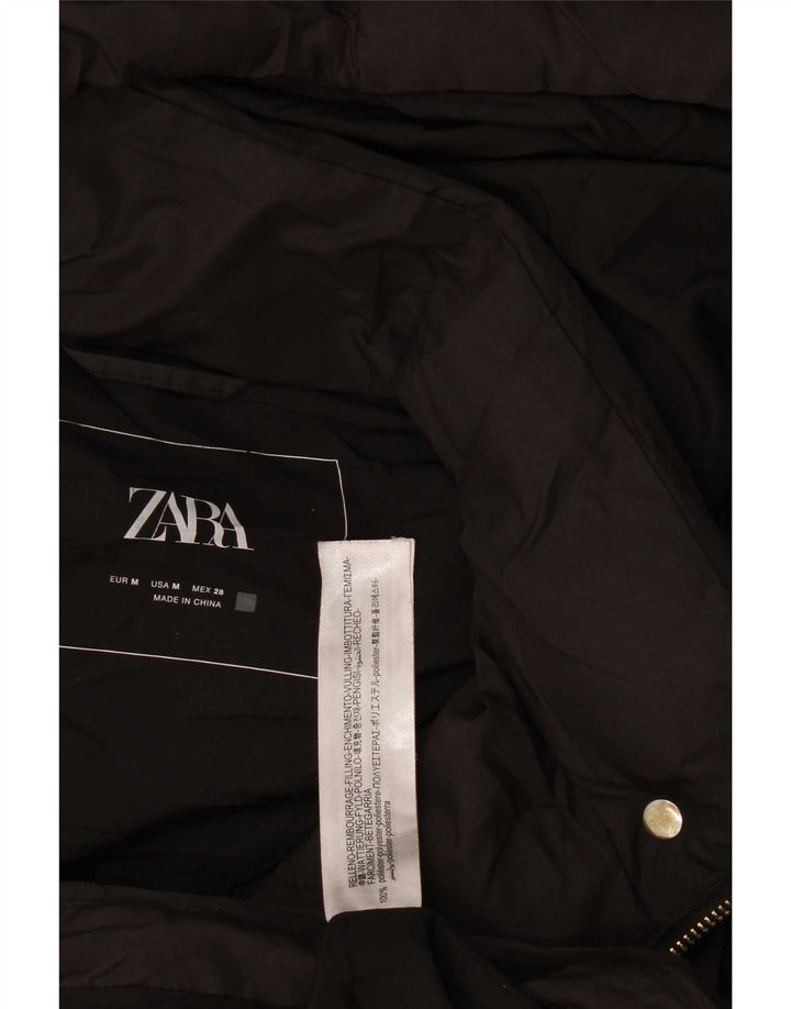 Zara Womens Longline Hooded Gilet UK 14 Médio Preto Poliéster