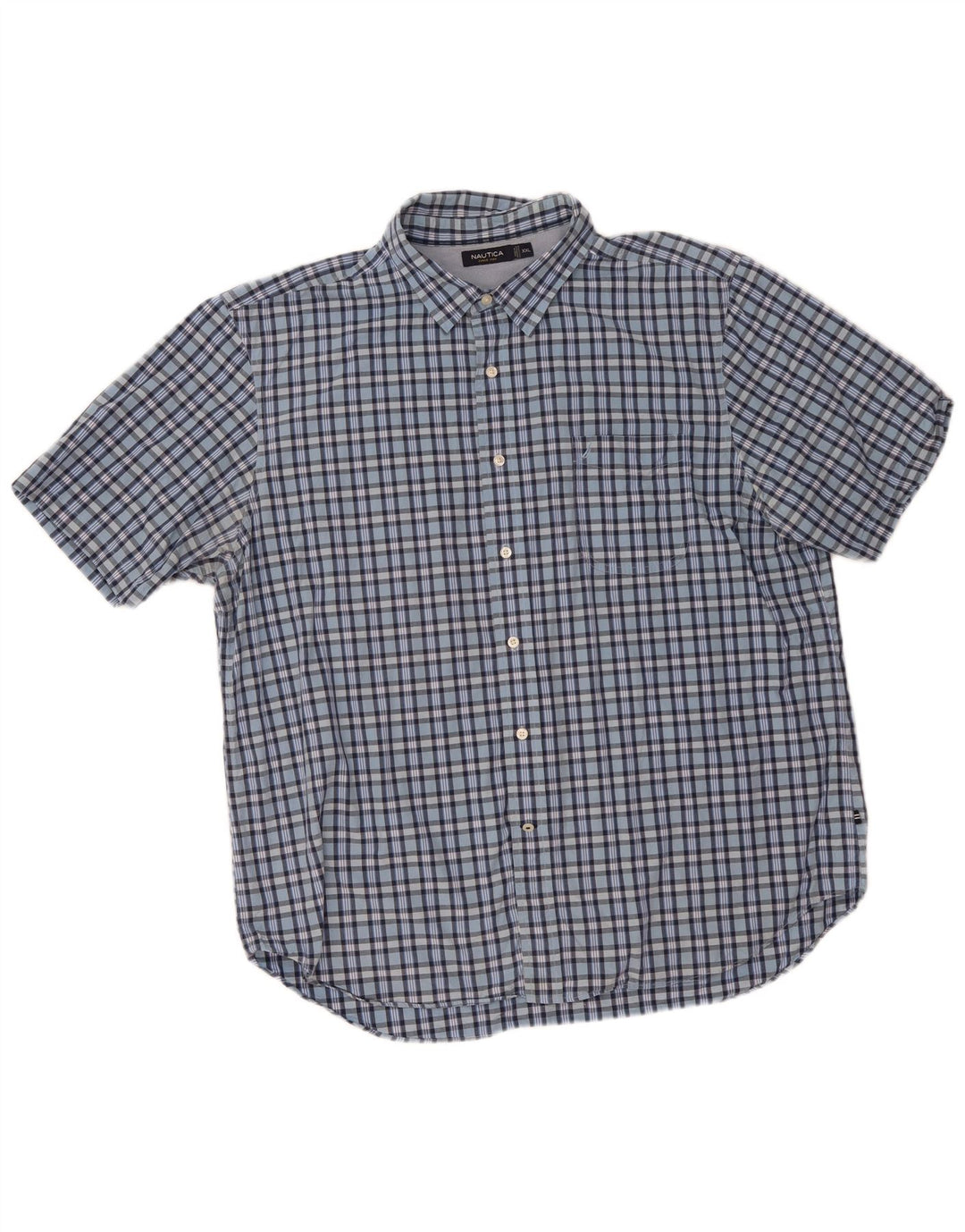 Camisa masculina de manga curta Nautica 2XL algodão xadrez azul