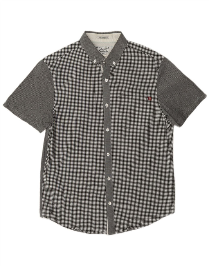 Camisa masculina de manga curta Penguin Heritage cinza médio algodão guingão