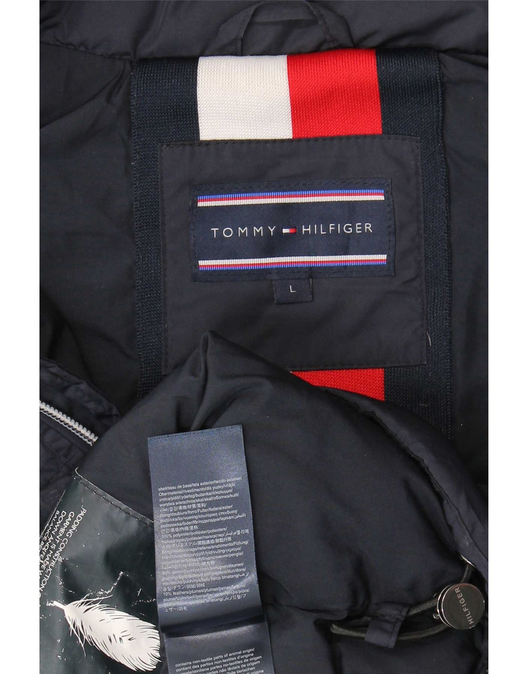 Jaqueta acolchoada com capuz masculina Tommy Hilfiger Reino Unido 40 grande poliéster azul marinho